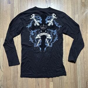 Vintage MMA Brave Heart Long Sleeve Shirt Cross Skull All Over Print Y2k SZ L